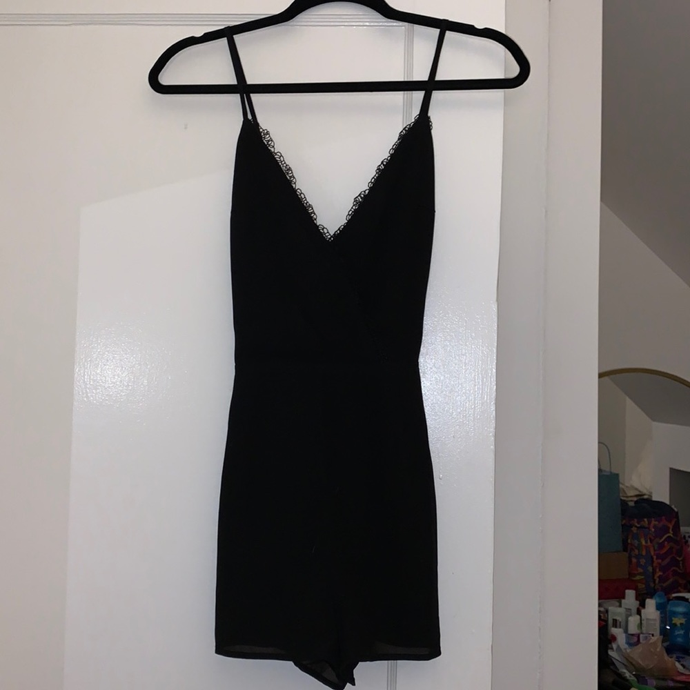 Black lined spaghetti strap romper